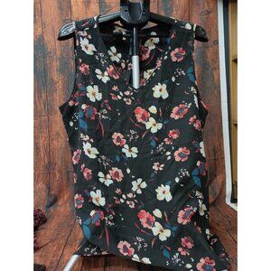CHELSEA & THEODORE BLACK FLORAL  V-NECK  HIGH-LOW TANK TOP  WOMEN'S XXL